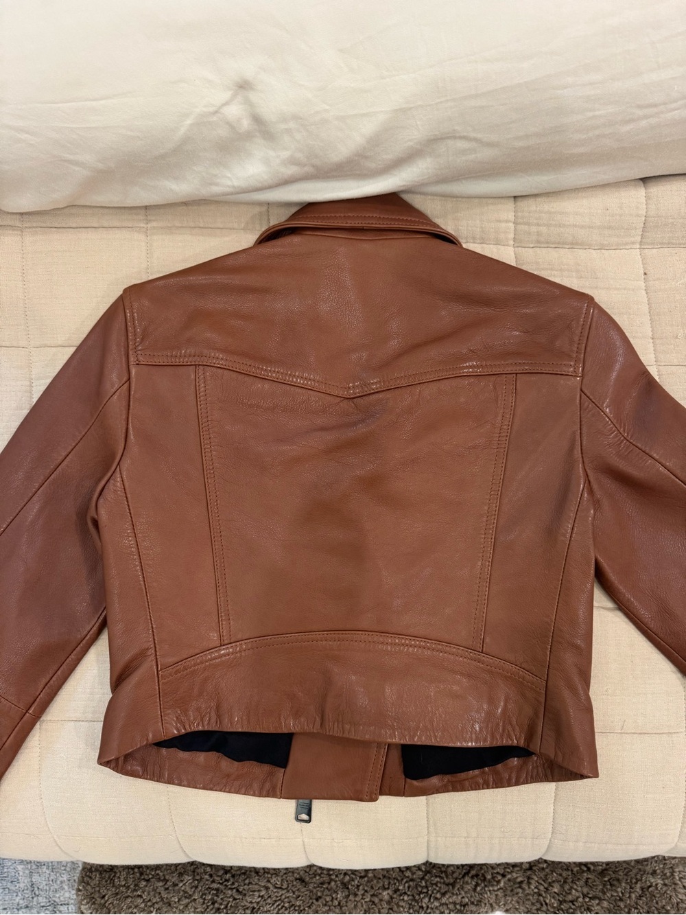 Allsaints Women’s Brown Cropped Leather Biker Jacket - Picture 7 of 9